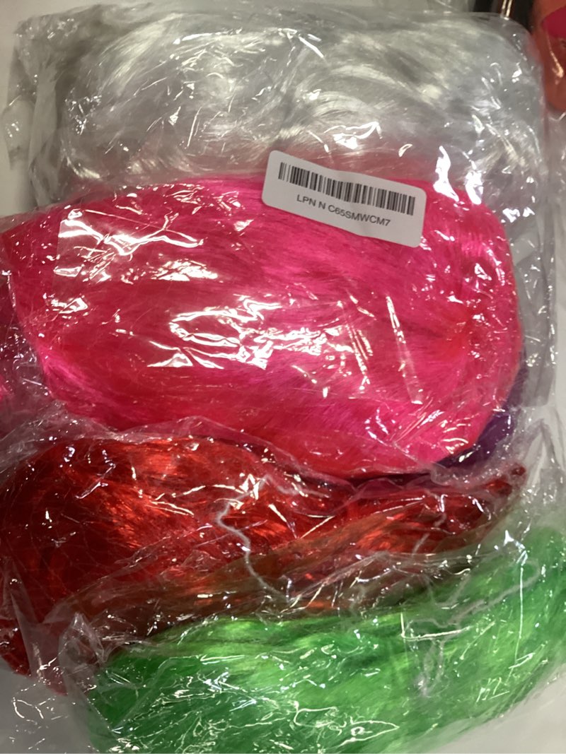 Condition photo showing New/Like New for diyi long colorful wigs 6 pack wavy party wigs curly color wigs for women bachelorette party decorations supplies favors – extra 6 pack neon party glasses add (blue, white, green, red, purple, pink)