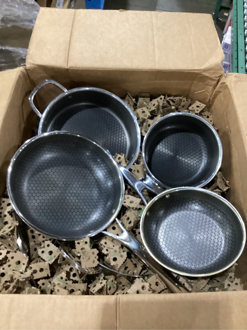 Condition photo showing New/Like New for snowclad pots and pans set non stick, 10 pcs hybrid stainless steel cookware sets, non stick frying pans, saucepans, saute pan & stock pot, pfoa free kitchen skillet,induction compatible