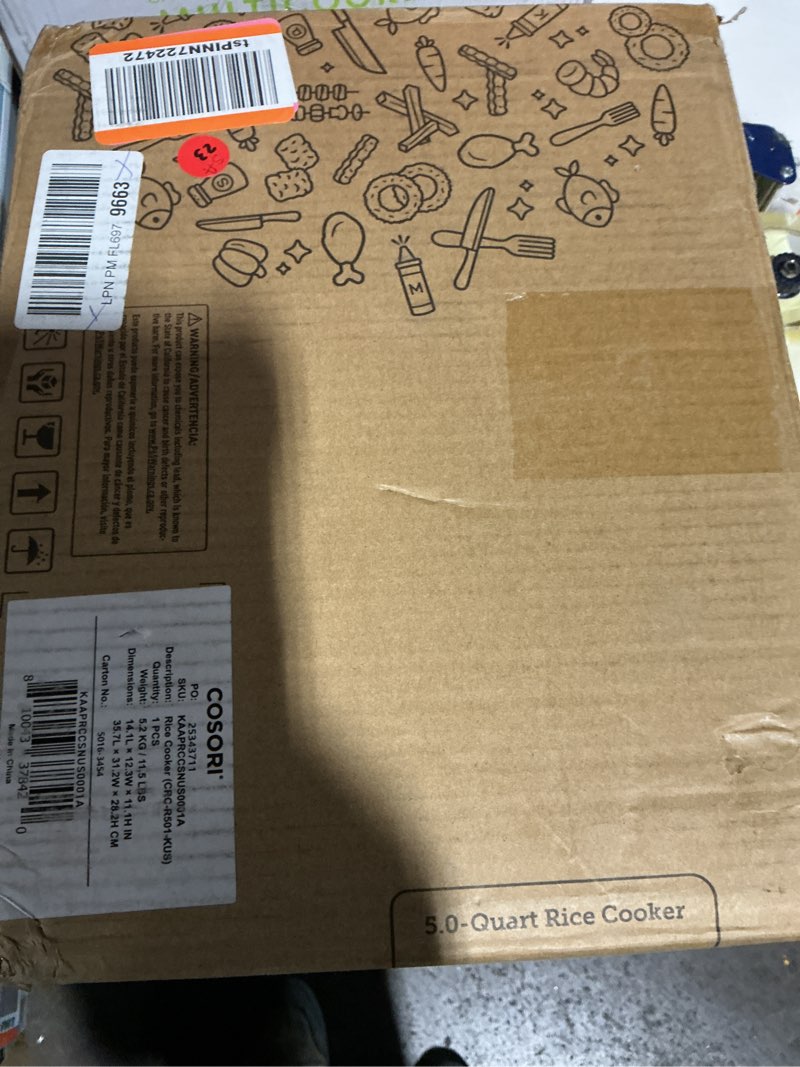 Condition photo showing As Is for cosori rice cooker 10 cup, 24h keep warm, non-stick ceramic inner pot, 18 functions fuzzy logic rice maker with stainless steel steamer basket, sauté, slow cooker, black