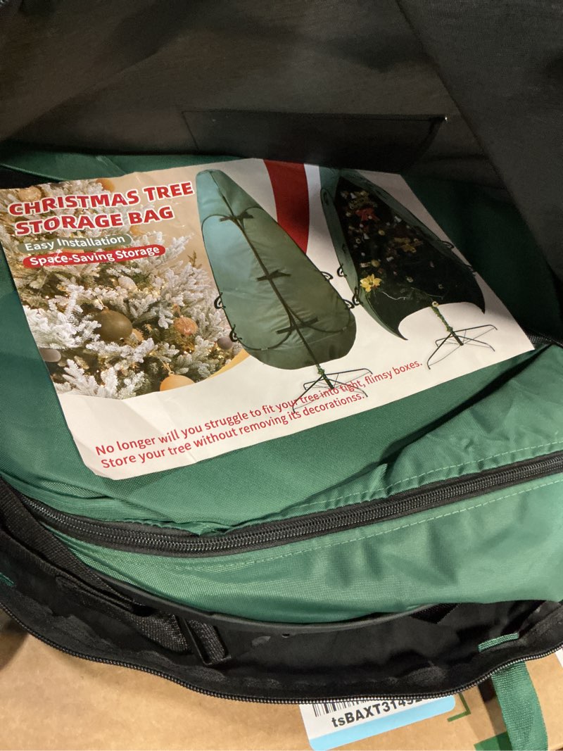 Condition photo showing Good Condition for Upright Christmas Tree Bag 9 Ft Upright Christmas Tree Storage Bag 9 Foot Tree, Christmas Tree Cover for Upright Storage Fit 8 Ft / 9 Ft / 10 Ft, Artificial Christmas Tree Storage Bag Green 9 FT