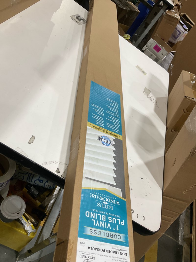 Condition photo showing New/Like New for LOTUS & WINDOWARE Cordless, Room Darkening 1" Vinyl-Plus Mini Blind 40" Wide x 72" Long, White (RLX4072WH) 40"W x 72"H White