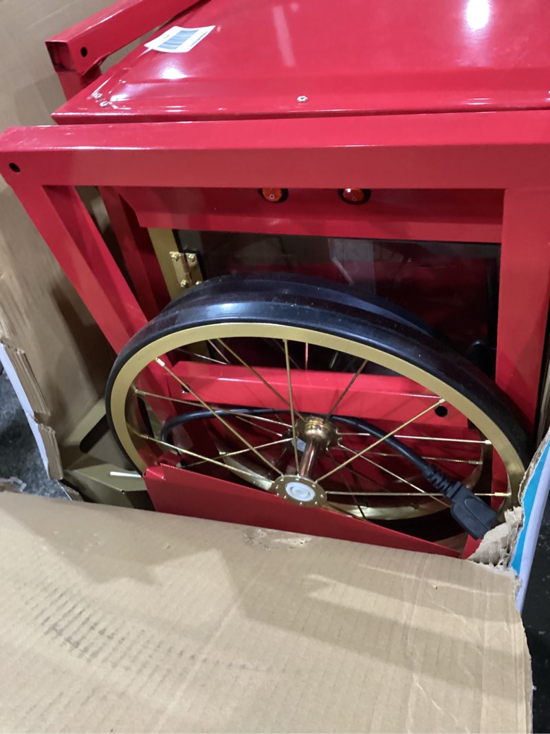 Condition photo showing Good Condition for ** not tested ** nostalgia popcorn maker machine - professional cart with 8 oz kettle makes up to 32 cups - vintage popcorn machine movie theater style - red red 8 oz vintage classic