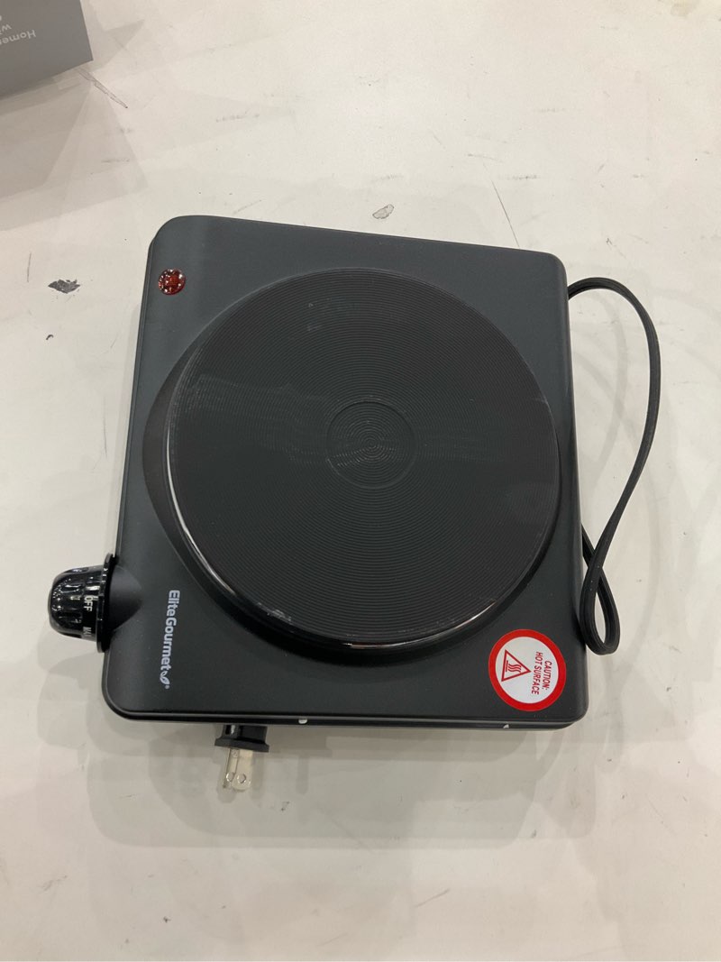 Condition photo showing New/Like New for Elite Gourmet ESB-301BF# Countertop Single Cast Iron Burner, 1000 Watts Electric Hot Plate, Temperature Controls, Power Indicator Lights, Easy to Clean, Black