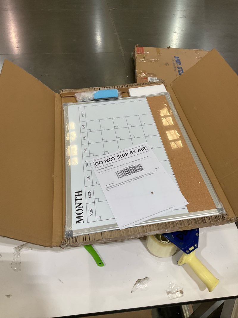 Condition photo showing New/Like New for Dry Erase Calendar Whiteboard for Wall, 24"x18" Magnetic Monthly White Board Cork Board Combo, Double Sided, Aluminum Frame, Wall Hanging Wipe Board for Home, Office, School, Dorm Silver+monthly Calendar 24"W x 18"H