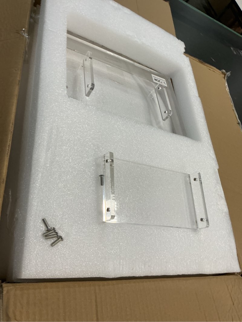 Condition photo showing Good Condition for vevor acrylic podium, 47" acrylic podium stand with wide reading surface & storage shelf, floor-standing clear pulpits acrylic for church office school, black