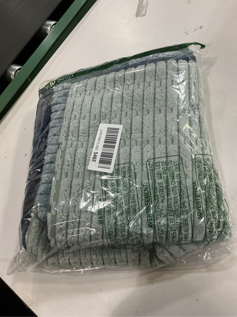 Condition photo showing Good Condition for Fancy Homi Set of 4 Blue Boho Decorative Throw Pillow Covers 22x22 Inch for Couch Bed Sofa, Aesthetic Modern Bohemian Room Decor, Soft Fuzzy Cozy Corduroy Textured Coastal Blue Cushion Case 55x55cm 22" x 22" (Pack of 4) Blue Series