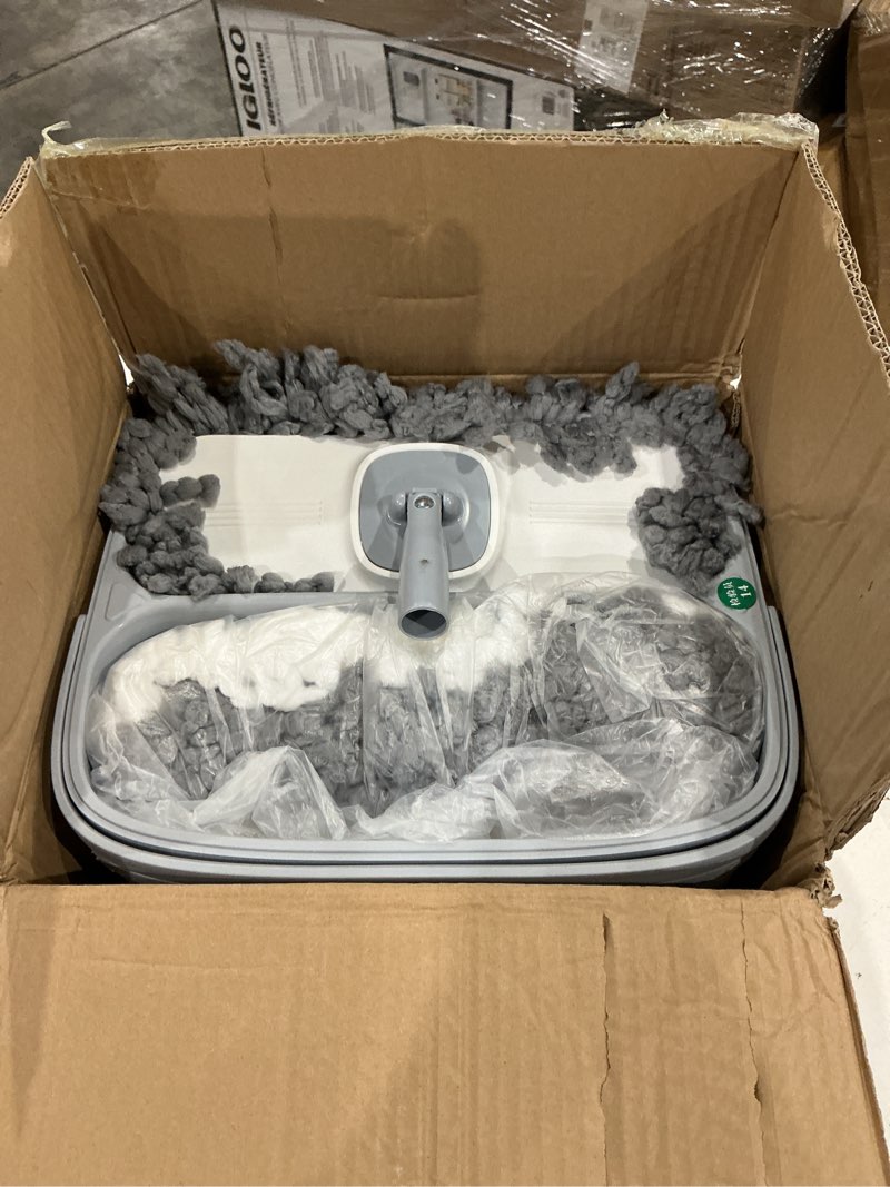 Condition photo showing Good Condition for flat microfiber mop and bucket set with wringer, 360° spin mop for floor & wall cleaning, 17.7x9in wide head, 4 washable pads, hands-free