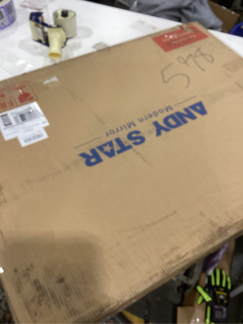 Condition photo showing As Is for ANDY STAR Black Bathroom Mirror, 22x30 Inch Asymmetrical Mirror, Irregular Wall Mirror in Stainless Steel Metal Frame, Modern Scalloped Mirrors Ideal for Bathroom, Bedroom (Horizontal/Vertical) Matte Black 30"L x 22"W