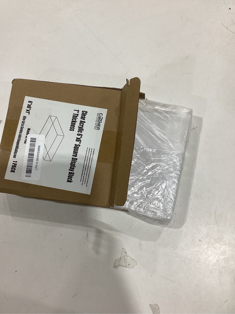 Condition photo showing New/Like New for CiaoHER 1in Thickness 6in Square Acrylic Cube Display Block Clear Polished Pedestal Stand Riser Solid Base 6" x 6" x 1", 1 Pack 1pack 6"x6"x1"