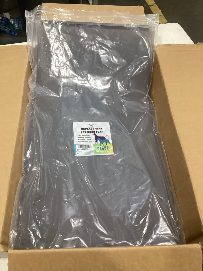Condition photo showing As Is for extra large replacement dog door flap compatible with petsafe measures 13 3/4” x 24 3/8” pac 11-11040, durable and flexible xlarge 1