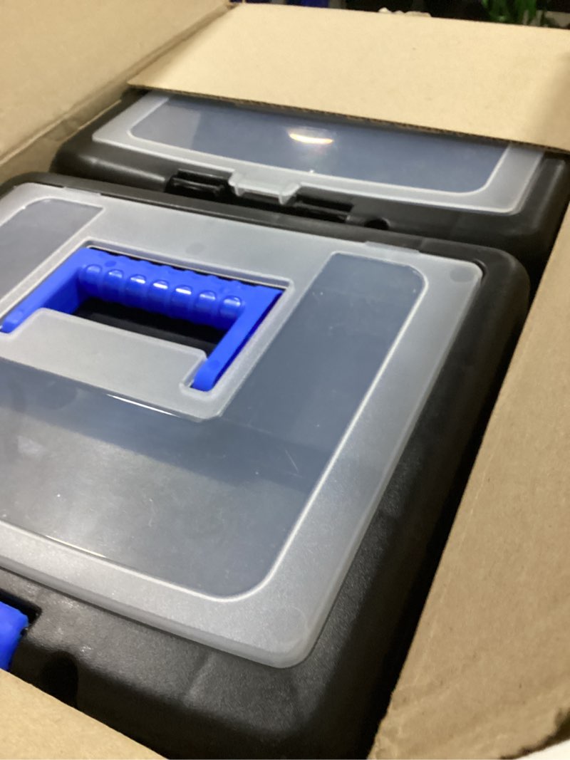 Condition photo showing Good Condition for storex file box nesting portable with drawer cobalt, black blue 11"x13.3"x10.9"