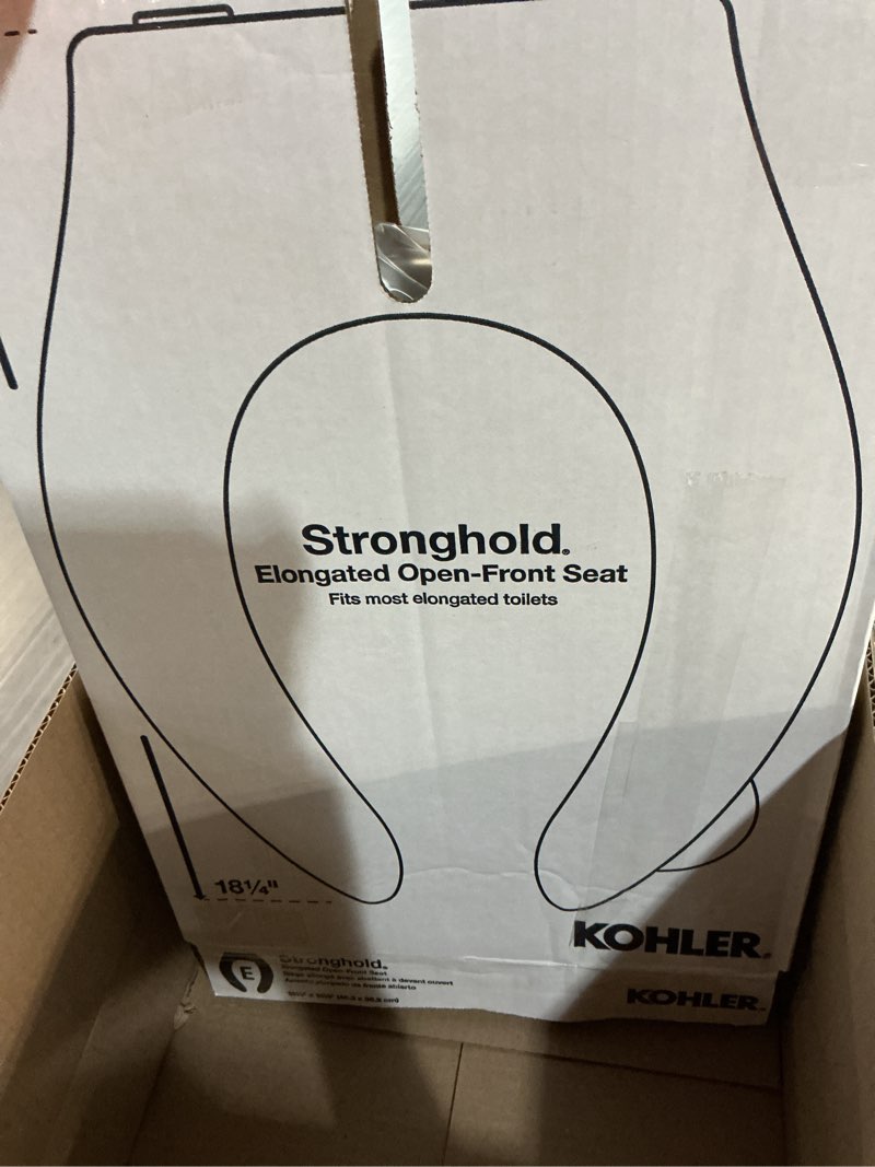 Condition photo showing Good Condition for kohler k-4731-sc-0 stronghold elongated toilet seat with self-sustaining check hinge and integrated handle, white