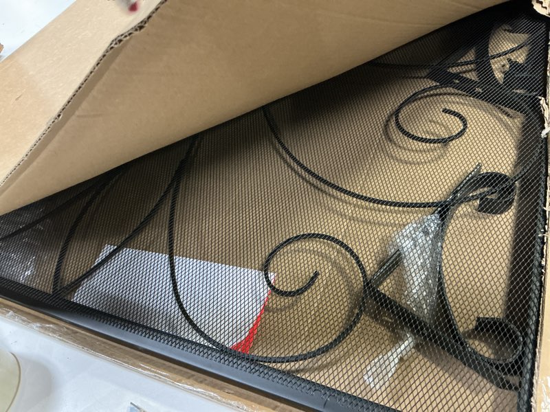 Condition photo showing Good Condition for Fire Beauty Fireplace Screen,Handcrafted Wrought Iron,Flat Guard Metal Furnace Fireguards Mesh,Safe Spark Protector,Wood Burning Stove Accessories(35" L x 28" H) 35"L x 28"H