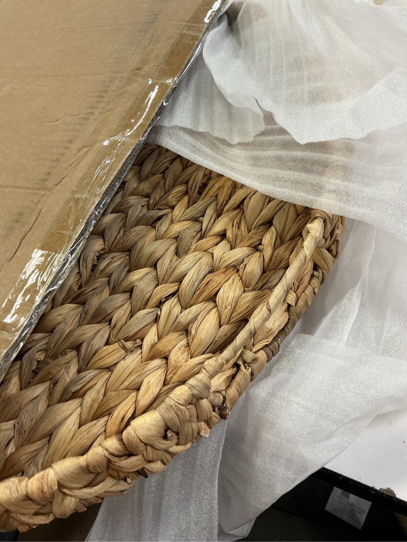 Condition photo showing Good Condition for gurfuy extra large round ottoman table tray with handles - 19.7" handmade wicker serving hand woven tray for farmhouse decorative oversized coffee table trays living room kitchen counter breakfast