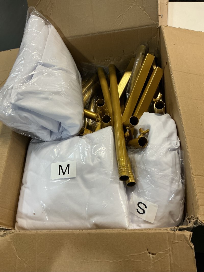 Condition photo showing Good Condition for Metal Arch Backdrop Stand and Cover Set of 3 - (7FT+6.9FT+6FT) Wedding Arch Backdrop Stand with Cover Set for Birthday Party Wedding Ceremony Bridal Baby Shower Event Decoration 7FT+6.9FT+6FT Gold Arch?White Cover?