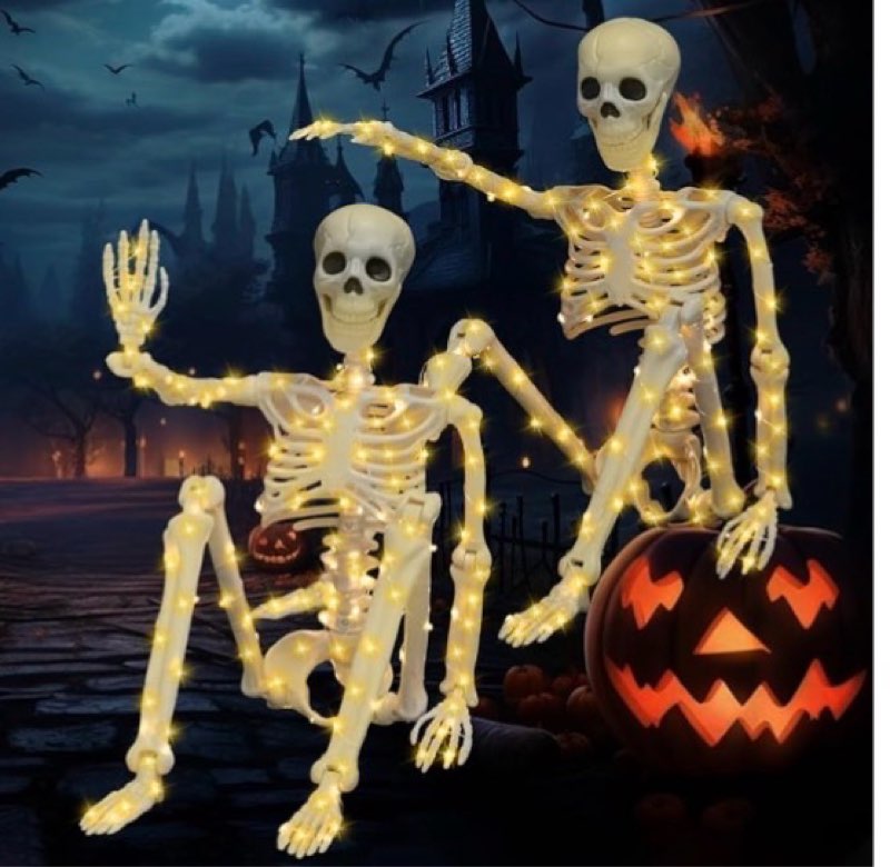 2 Pack 36 Inches Halloween Skeleton Decoration, 3 FT Light Up Halloween Skeletons Full Body with Movable Posable Joints for Decor Outdoor Indoor Yard Garden Lawn (with White Light)