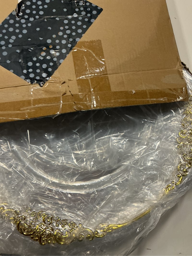 Condition photo showing Good Condition for ejonirinjonir 6pcs clear and gold charger plates,13inch elegant plastic gold chargers with floral trim,table decoration,charger serving plates for wedding,afternoon tea,spring,mother's/valentine's day
