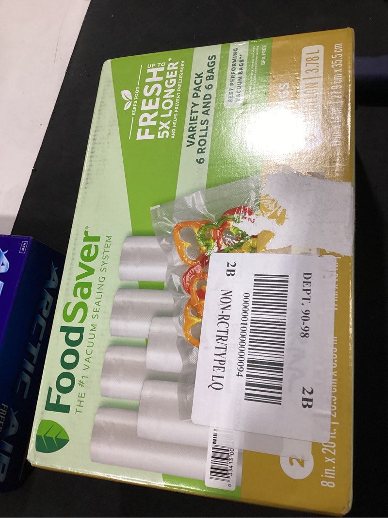 Condition photo showing New/Like New for foodsaver vacuum seal variety pack, rolls and bags