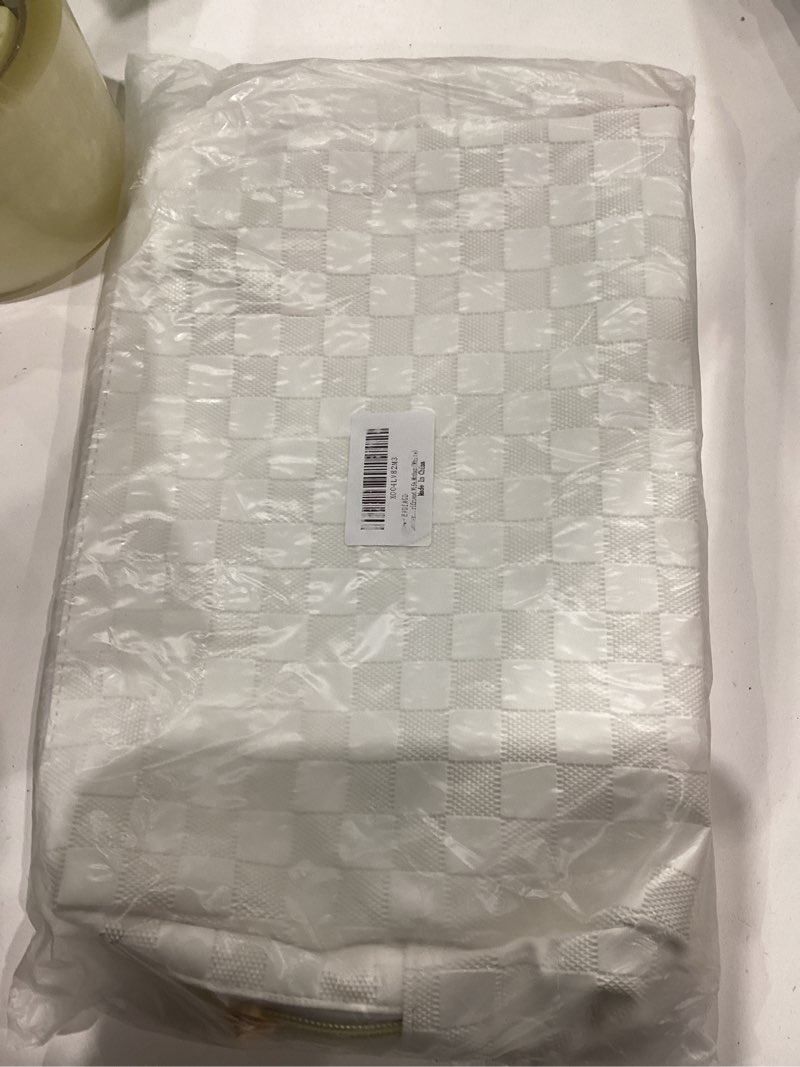 Condition photo showing New/Like New for Large Checkered Makeup Bag - Retro Leather Cosmetic Pouch for Women - Waterproof Toiletry Travel Bag - Great Gift for Girlfriend, Wife, or Mother Black