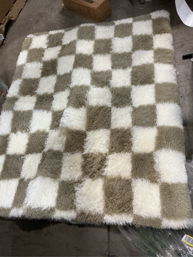 Condition photo showing As Is for KICMOR 3x5 Beige/Cream & 3x5 Black/White Rug for Bedroom Living Room Kids Room, Fluffy Fuzzy Shag Shaggy Soft Plush Indoor Rug