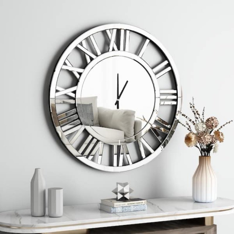 THKSHOUZ Contemporary Silver Analog Mirrored Roman Numerals