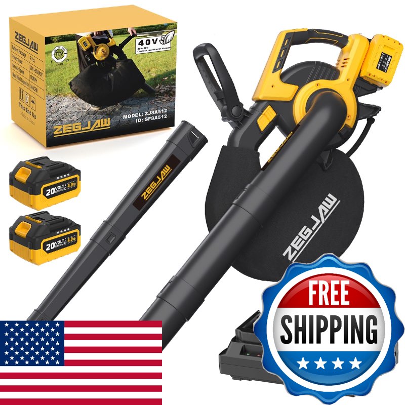 ZEGJAW 3-in-1 Cordless Leaf Blower Vacuum Mulcher 40V 170MPH 360CFM 5-Speeds