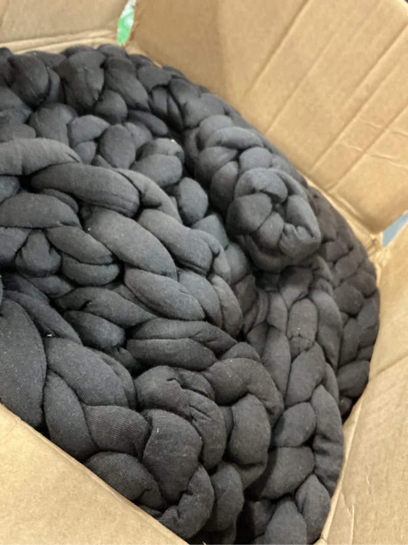 Condition photo showing Good Condition for ynm weighted blanket, handmade chunky yarn knitted design, soft and cozy, temperature regulating and breathable, machine washable throw for sleep or home decor (dark grey, 60x80 inch, 15lbs) dark grey 60 in x 80 in 15 lb