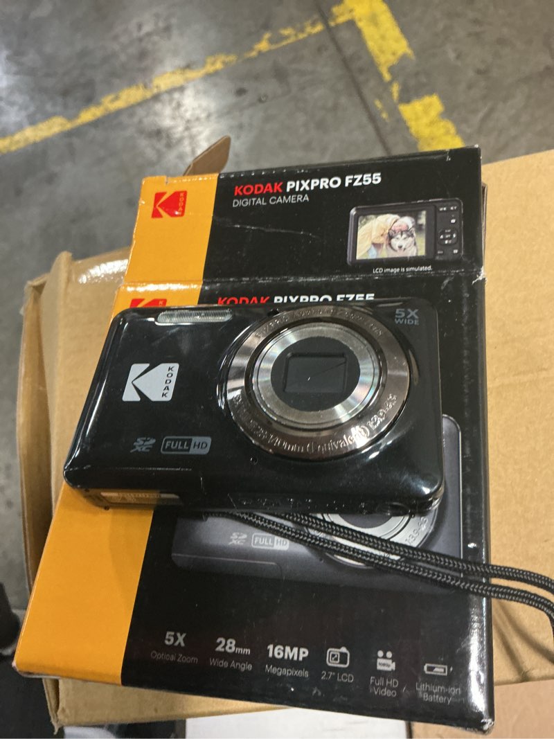 Condition photo showing As Is for Kodak PIXPRO FZ55-BK 16MP CMOS Sensor Digital Camera 5X Optical Zoom 28mm Wide Angle 1080P Full HD Video 2.7" LCD Vlogging Camera (Black)