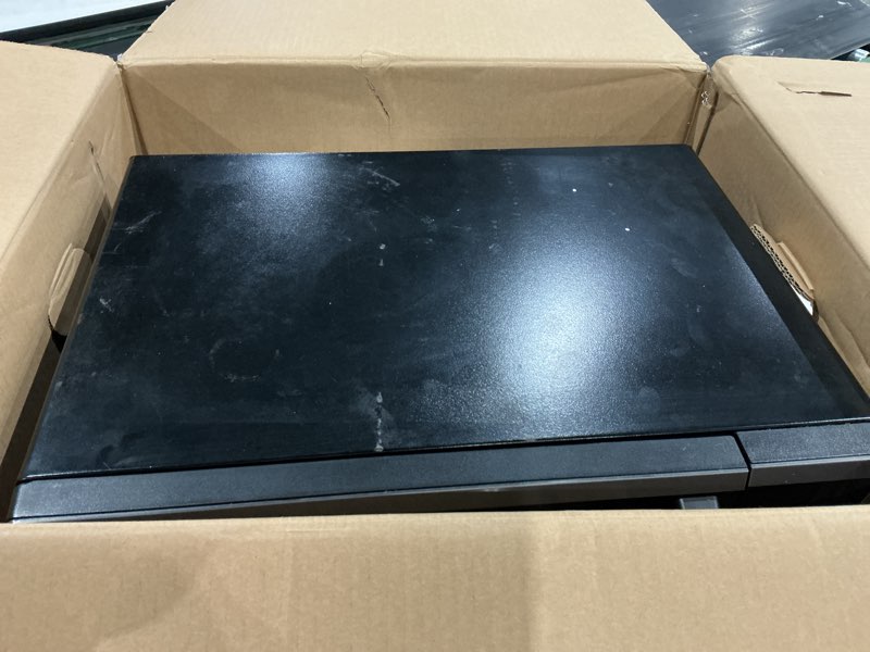 Condition photo showing As Is for toshiba air fryer combo 8-in-1 countertop microwave oven, with convection, broil, odor removal mode, 12.4" position memory turntable, child-lock, 1.0 cu.ft, black stainless steel, ml2-ec10sa(bs)
