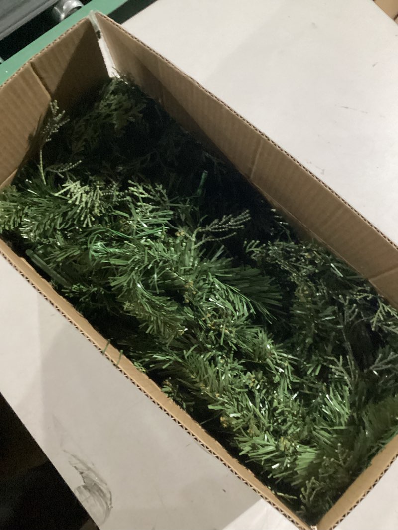 Condition photo showing Good Condition for 9 FT Pre-lit Christmas Garland Holiday Artificial 50 Led Light for Stairs Wall Door Indoor Outdoor Garland with Battery Operated Timer, for Holiday Home Decorations Fireplaces Battery Operated Polyvinyl Chloride (PVC) Green PE 9FT