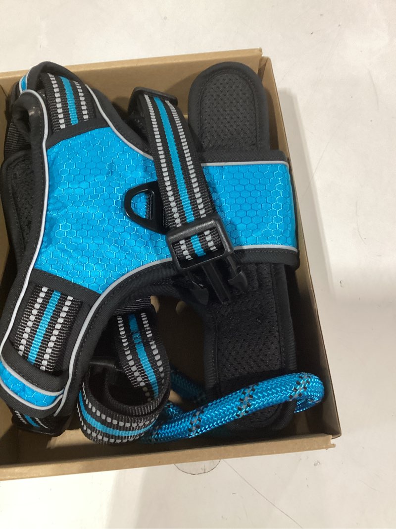 Condition photo showing Good Condition for No Pull Dog Harness Adjustable Reflective Oxford Easy Control Medium Large Dog Harness with A Free Heavy Duty 5ft Dog Leash Large Blue Harness+Leash