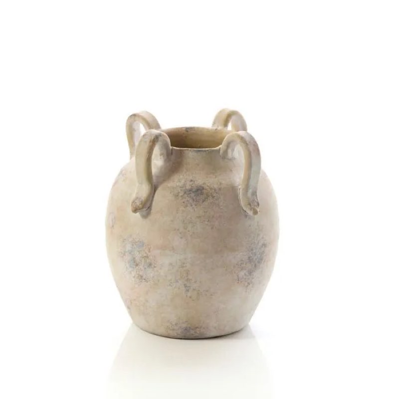 Vintage Mutli-Color Gray and White Terracotta 11-Inch Round Amphora Vase with Handles