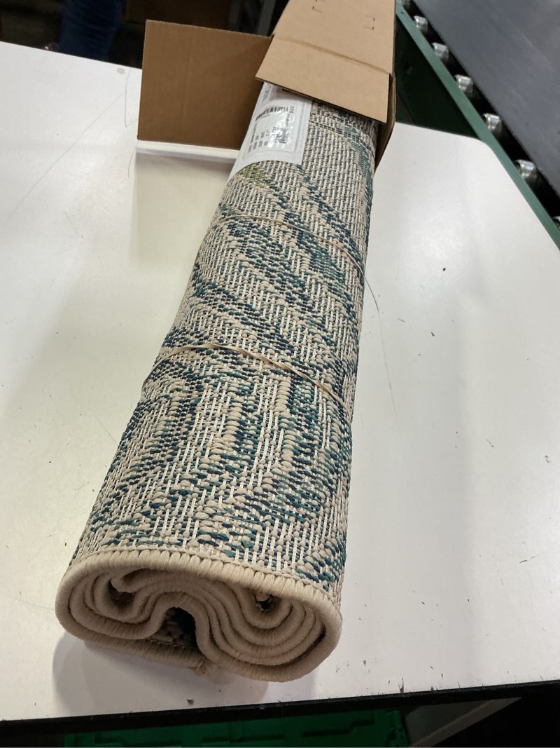Condition photo showing Good Condition for rugshop bahama palm frond floral non-shedding easy cleaning patio deck backyard indoor/outdoor runner rug 2' x 7' multi