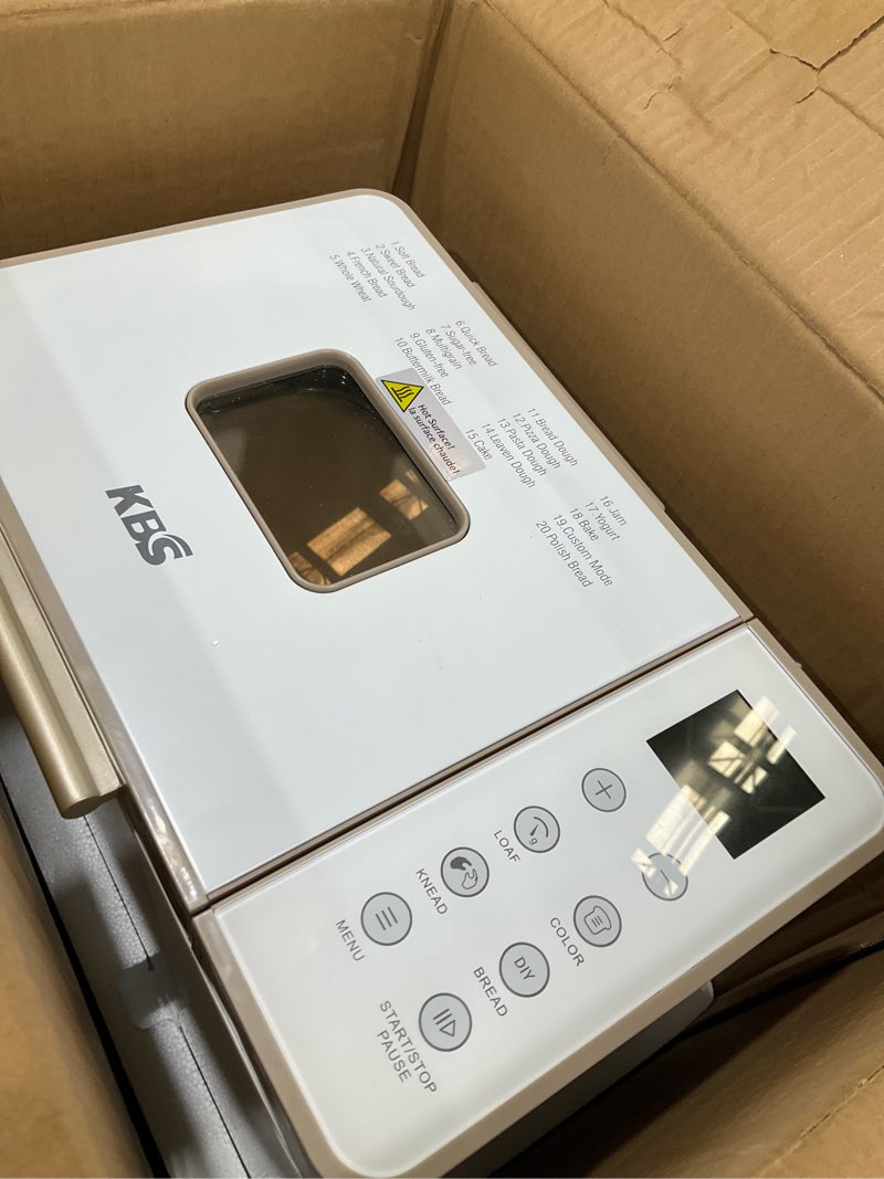 Condition photo showing As Is for KBS 20-IN-1 Bread Maker with Custom Program, 650W Bread Machine with Nonstick Ceramic Pan&Stainless Steel Paddle, 2LB Bread Maker Machine Polish Bread,Gluten-Free, Touch Panel,15H Timer,3 Colors