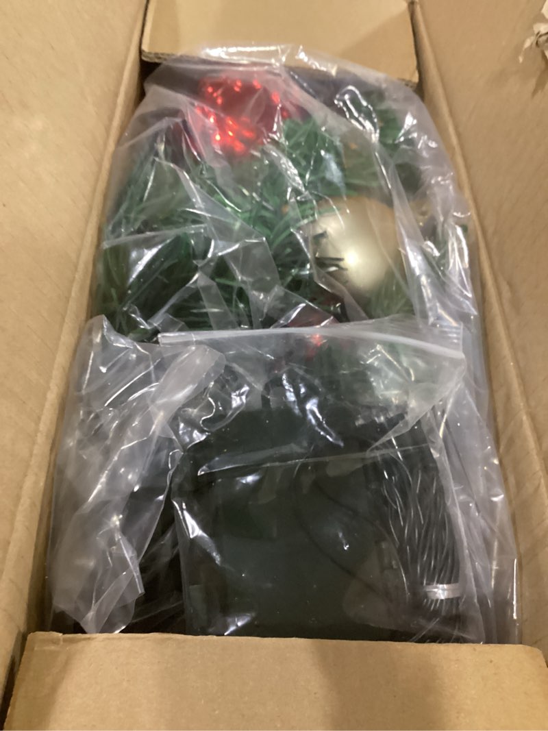 Condition photo showing Good Condition for Christmas Lighted Wreath for Front Door, 28 Inches Pre-Lit 35 LED Lights, Red and Green Classic Artificial Holiday Wreath for Indoor Outdoor Home Decorations