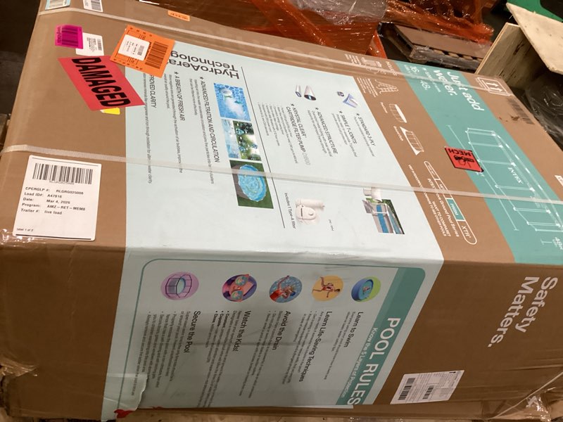 Condition photo showing As Is for INTEX 26729MZ 16ft x 48in Prism Frame Clearview Above Ground Swimming Pool Set, Includes 1500 GPH Cartridge Filter Pump, SuperTough Puncture Resistant, Rust Resistant, 5061 Gallon Capacity 16' x 48"