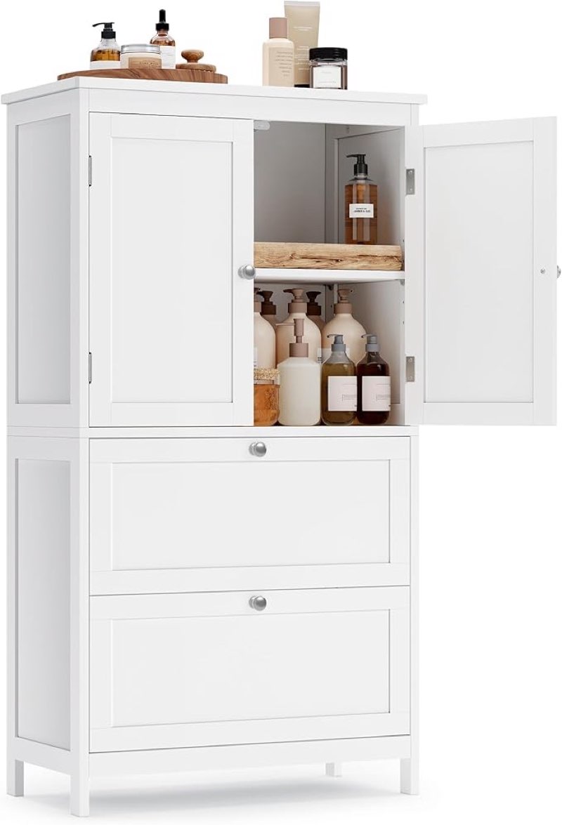 VASAGLE Bathroom Floor Storage Cabinet, Bathroom Storage Unit, Freestanding Cabinet with 2 Drawers and 2 Doors, Adjustable Shelf, 11.8 x 23.6 x 43.3 Inches, White UBBC551WH01S