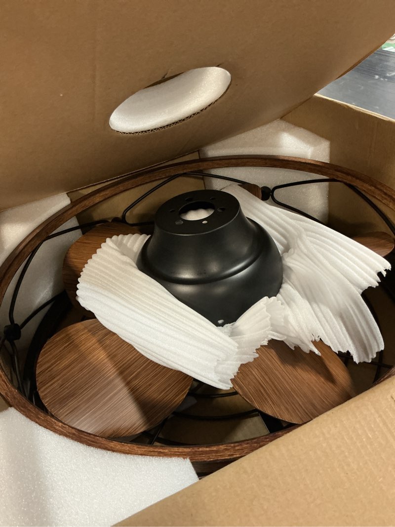 Condition photo showing Good Condition for tiferor 20'' low profile ceiling fans with light, flush mount caged ceiling fan with remote control, reversible motor with low noise and energy efficient, 3 color led 20 in xdk