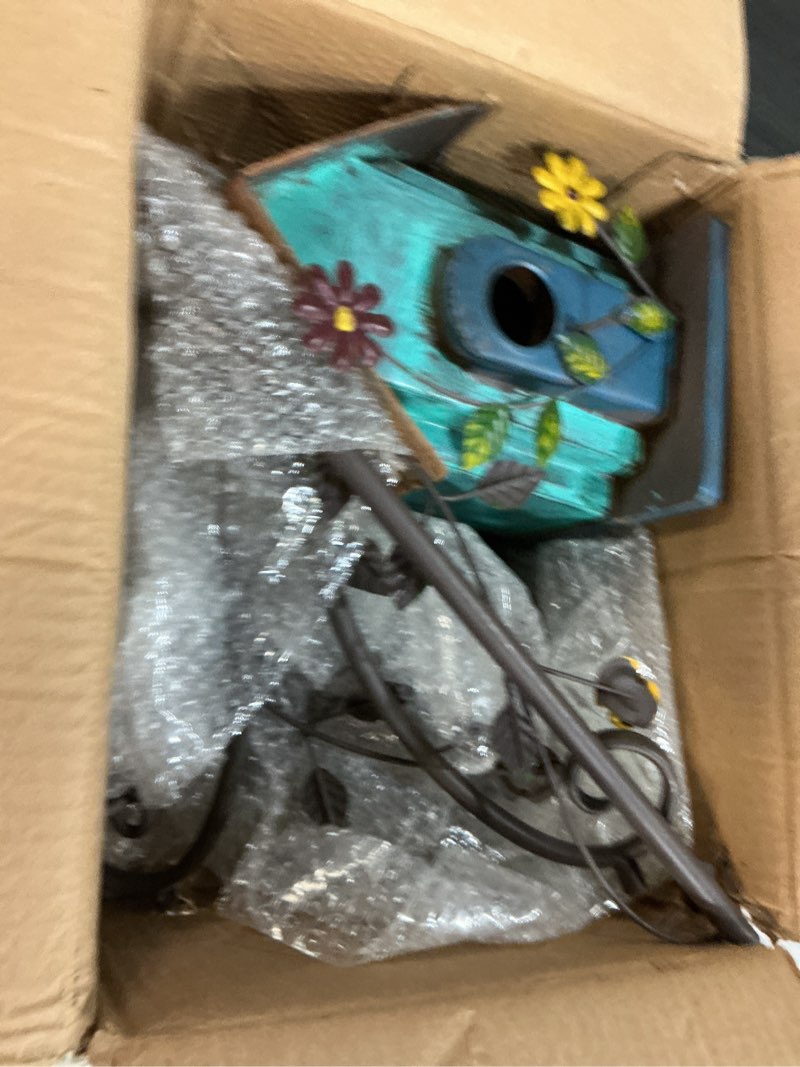 Condition photo showing New/Like New for 52" h metal bird bath, bird house for outdoors, birdbath bowl and birdhouses with pole for outside garden yard decoration bird feeder seed tray green