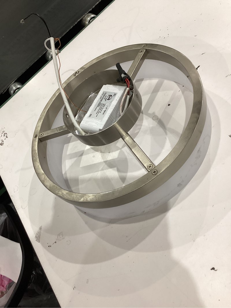 Condition photo showing As Is for allen + roth fowler 13.25-in brushed nickel indoor 2 -light semi-flush mount light with frosted glass