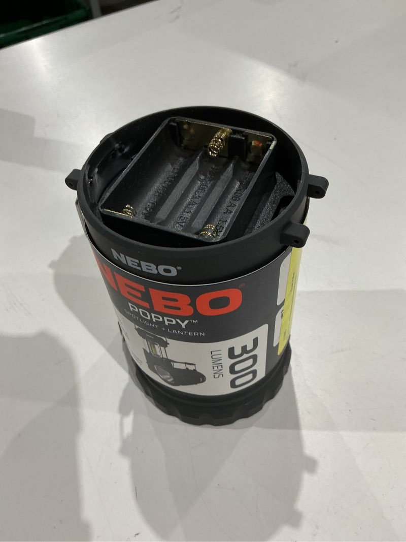 Condition photo showing As Is for nebo poppy 300 lumen gray lantern and 150 lumen spotlight