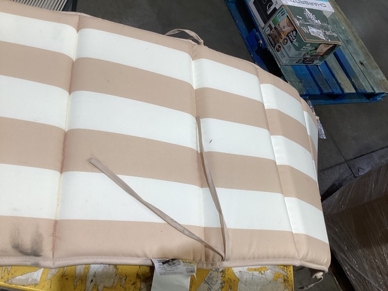 Condition photo showing As Is for 18"x42" thick stripe adirondack cushion khaki - room essentials™
