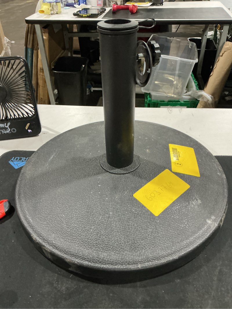 Condition photo showing As Is for style selections 22-lb black hdpe plastic patio umbrella base