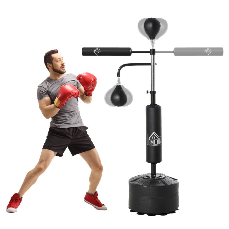 (Incompplete)Soozier 4-in-1 Boxing Punching Bag Stand with 2 Speedballs, 360° Relax Bar, & PU-Wrapped Bag & Adjustable Height, Black