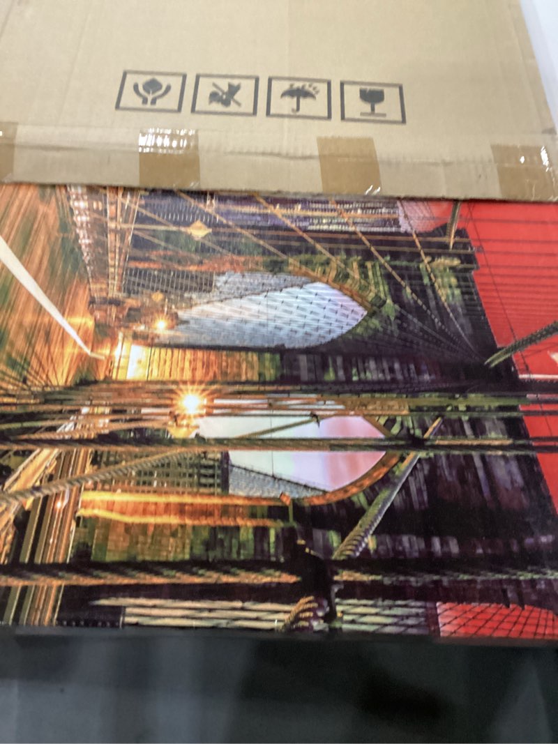 Condition photo showing New/Like New for FuShvre Brooklyn Bridge Pictures New York City Canvas Wall Art Painting Red Cityscape Wall Decor for Living Room Bedroom Framed 20"x40"