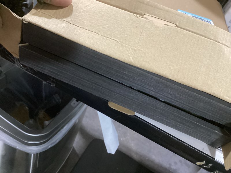 Condition photo showing As Is for egofine 11x14 floating frames set of 2, double plexiglass picture frame, made of solid wood display any size photo up to 11x14, wall mount or tabletop standing, faded black faded black 11x14