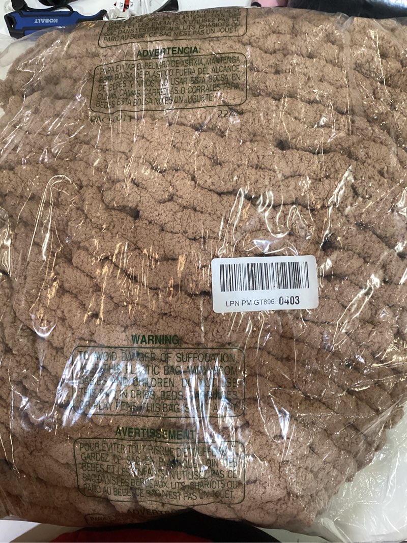 Condition photo showing Good Condition for weshiongoo chunky knit blanket throw 40"×40" knitted throw blankets for couch bed fluffy soft blanket with jumbo chenille yarn thick 100% handmade (brown) brown 40"x40"(small size throw)