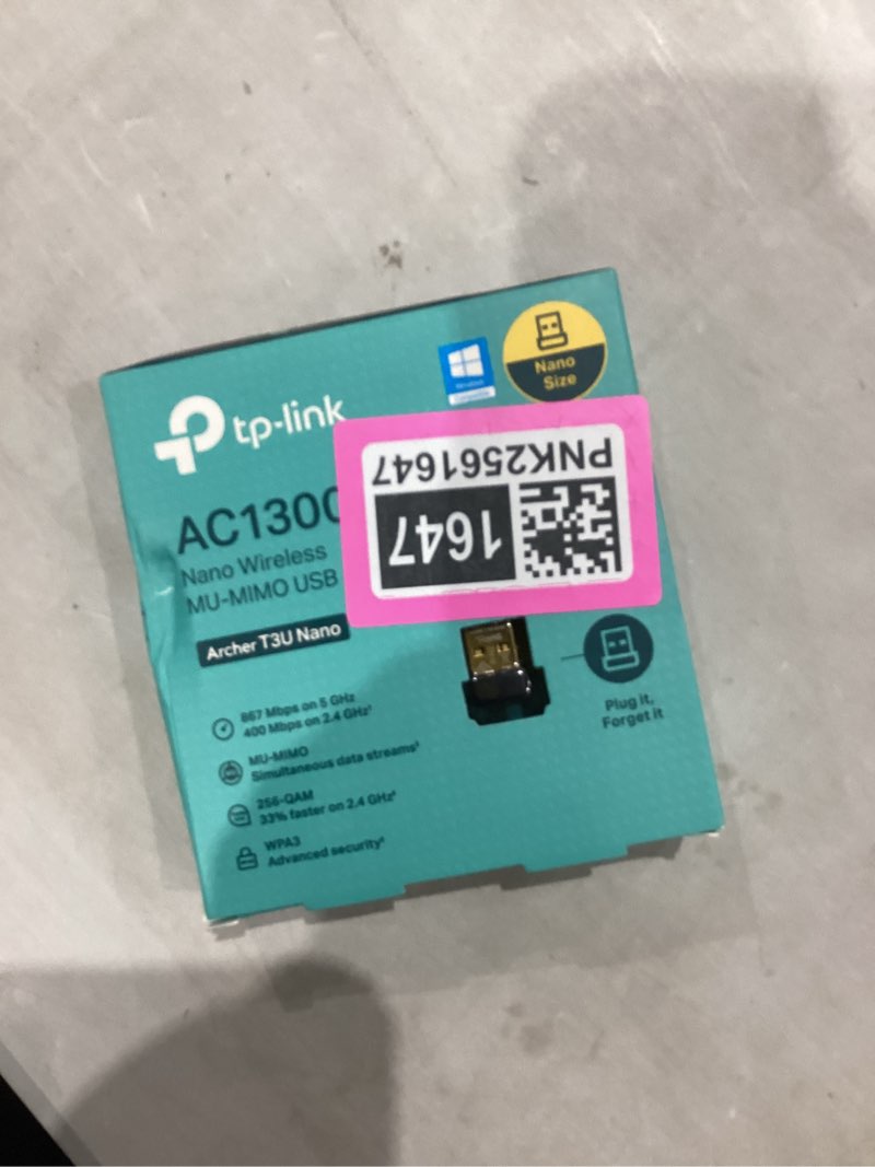 Condition photo showing Good Condition for TP-Link Nano USB WiFi Adapter for PC(Archer T3U Nano)-AC1300 2.4G/5G Dual-Band Wireless Network Transceiver Adapter for Desktop PC, Travel Size, Supports Windows 11,10, 8.1, 8, 7 / up to Mac OS 10.15 AC1300 WiFi 5