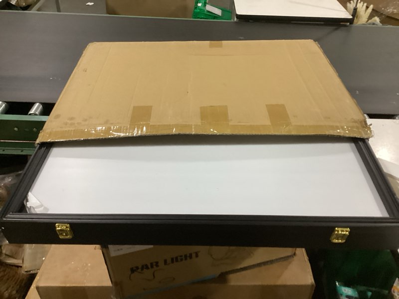 Condition photo showing Good Condition for wodgod removable giant shot glass display case,30.5 * 19 inches,70 slots,removable shelves,fit for lots of sizes shot glasses,wall mount,gold lock,with uv protection acrylic glass door