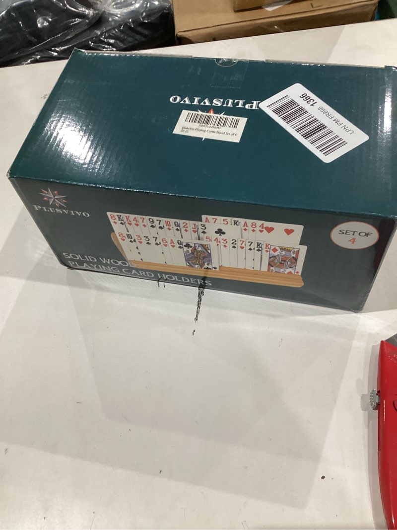 Condition photo showing New/Like New for Card Holders for Playing Cards with Adjustable Stand Set of 4, Playing Cards Holders Organizer for Adults Seniors Kids, 5 Slots Wooden Card Holder for Canasta Hand and Foot Bridge